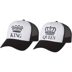 imageKING ampamp QUEEN Matching Couple Hats Set for Valentines Day His ampamp Hers Mesh CapsKing BlackWhite  Queen BlackWhite