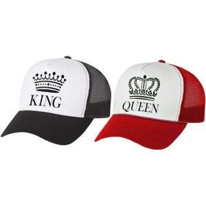 imageKING ampamp QUEEN Matching Couple Hats Set for Valentines Day His ampamp Hers Mesh CapsKing BlackWhite  Queen RedWhite