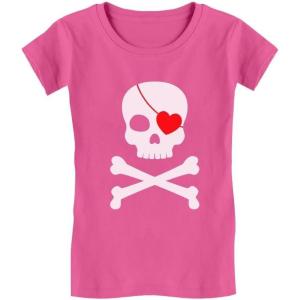 imagePirate Skull ampamp Heart Valentines Day Girls Fitted Kids TShirtWow Pink