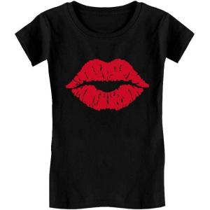 imageRed Lips Cute Valentines Day Casual Girls Toddler Kids Girls Fitted TShirtBlack