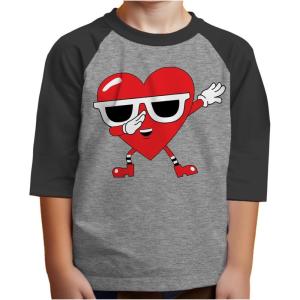 imageTruck with Hearts Loads of Love Boys Valentines Day Shirt Dabbing Heart Valentines Toddler Kids Raglan 34 Sleeve TShirtDabbing  Dark Gray