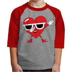imageTruck with Hearts Loads of Love Boys Valentines Day Shirt Dabbing Heart Valentines Toddler Kids Raglan 34 Sleeve TShirtDabbing  Red
