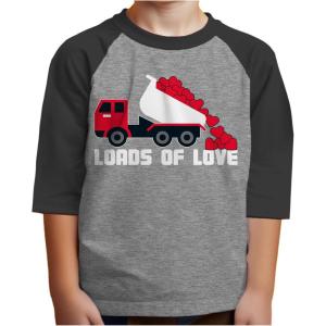 imageTruck with Hearts Loads of Love Boys Valentines Day Shirt Dabbing Heart Valentines Toddler Kids Raglan 34 Sleeve TShirtTruck  Dark Gray