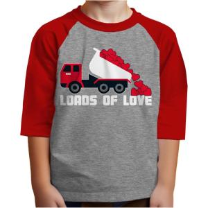 imageTruck with Hearts Loads of Love Boys Valentines Day Shirt Dabbing Heart Valentines Toddler Kids Raglan 34 Sleeve TShirtTruck  Red