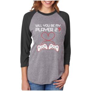 imageTstars Video Gamer Valentines Day Shirt Player 34 Women Sleeve Baseball Jersey ShirtBlackGray