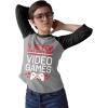 imageV is for Video Games Valentines Gamer 34 Women Sleeve Baseball Jersey ShirtBlackGray