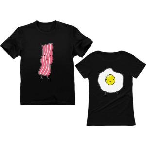 imageBacon and Egg Friends Shirt Funny Valentine His and Hers Matching Couples ShirtBacon Black  Eggs Black
