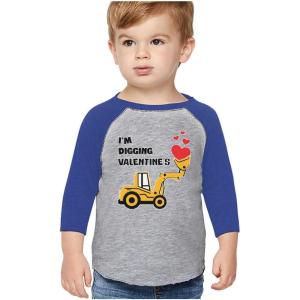 imageExcavator Digger Toddler Boys Valentines Day Shirt Im Digging Valentines Kids Raglan 34 Sleeve TShirt 2T Blue