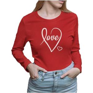 imageLove Cursive Heart Valentines Day Women Long Sleeve TShirt XXLarge Red