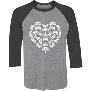 imageTstars Valentines Day Gamer Shirt Controllers Heart 34 Sleeve Baseball Jersey ShirtBlackGray