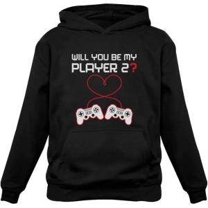 imageTstars Video Gamer Valentines Day Sweatshirt Controllers Heart Be My Player 2 HoodieBlack