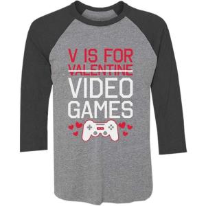 imageV is for Video Games Funny Valentines Day Gamer 34 Sleeve Baseball Jersey ShirtBlackGray