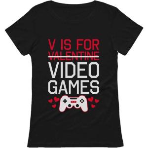 imageV is for Video Games Funny Valentines Day Gamer Women TShirtBlack