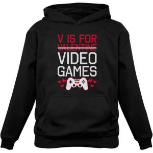 imageV is for Video Games Sweatshirt Funny Valentines Day Gamer Women HoodieBlack