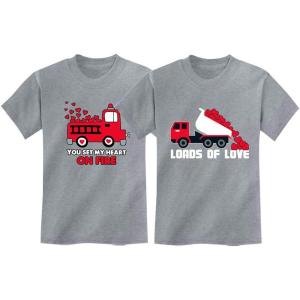 imageValentines Day Matching TShirt Set for Brothers Firetruck ampamp Dump Truck Heart Fire Gray 2T  Dump Gray 3T