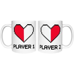 imageVideo Games Coffee Mugs for Couples Valentines Gift for Gamers Player 1 2 Mugs Player 1 15 OuncePlayer 2 15 OuncePlayer 1  Player 2