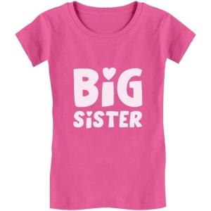 imageBig Sister Shirt Sibling Reveal Baby Announcement Kids Girls Fitted TShirtWow Pink