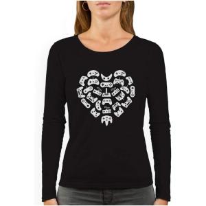 imageFunny Valentines Day Gamer Shirt Controllers Heart Women Long Sleeve TShirtBlack