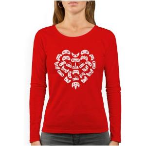 imageFunny Valentines Day Gamer Shirt Controllers Heart Women Long Sleeve TShirtRed