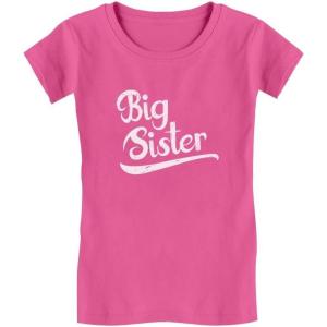 imageGift for Big Sister Pregnancy Announcement Sibling Girls Fitted TShirtWow Pink