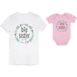 imageTstars Big Sister Shirt Baby Little Sister Matching Outfits Girls Sibling Shirts SetBig Sister White  Little Sister Pink