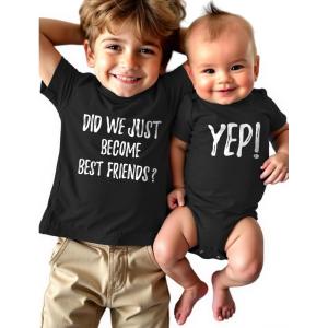 imageTstars Did We Just Become Bestfriends Big Brother Sister Little Bro Sis Matching Sibling Kids Shirt ampamp Baby Bodysuit SetChild Black  Baby Black