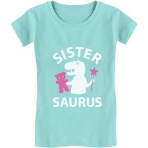imageTrex Saurus Big Sister Shirt Pregnancy Reveal Sibling Girls Kids Fitted TShirtChill Blue