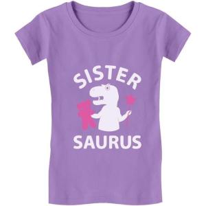 imageTrex Saurus Big Sister Shirt Pregnancy Reveal Sibling Girls Kids Fitted TShirtLavender
