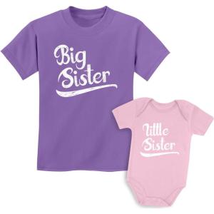 imageTstars Big Sister Little Sister Matching Outfits Baby Announcement Sibling Shirts SetGirls Shirt Lavender  Baby Pink