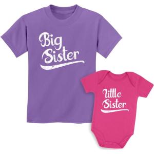 imageTstars Big Sister Little Sister Matching Outfits Baby Announcement Sibling Shirts SetGirls Shirt Lavender  Baby Wow Pink