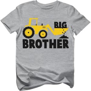 imageConstruction Tractor Big Brother Shirt Pregnancy Baby Announcement Gifts for Boys Sibling Toddler Kids TshirtGray