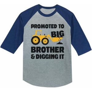 imagePromoted to Big Brother ampamp Digging It Shirt Construction Bulldozer Sibling Toddler Kids Raglan TShirtBlue