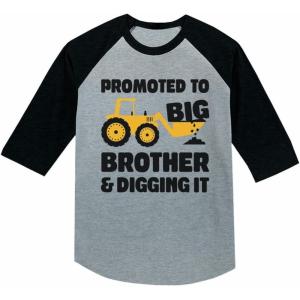 imagePromoted to Big Brother ampamp Digging It Shirt Construction Bulldozer Sibling Toddler Kids Raglan TShirtDark Gray