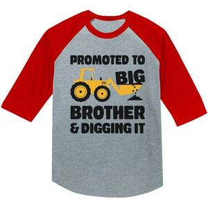 imagePromoted to Big Brother ampamp Digging It Shirt Construction Bulldozer Sibling Toddler Kids Raglan TShirtRed