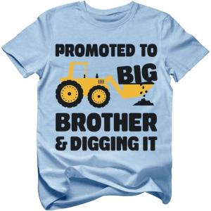 imagePromoted to Big Brother ampamp Digging It Shirt Pregnancy Announcement Gifts for Boys Sibling Toddler Kids TShirtCalifornia Blue