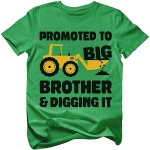 imagePromoted to Big Brother ampamp Digging It Shirt Pregnancy Announcement Gifts for Boys Sibling Toddler Kids TShirtGreen