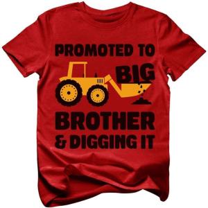 imagePromoted to Big Brother ampamp Digging It Shirt Pregnancy Announcement Gifts for Boys Sibling Toddler Kids TShirtRed