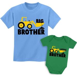 imageTractor Big Brother Little Brother Matching Sibling Outfits Toddler Kids Tshirt ampamp Baby Bodysuit SetBaby Green  Kids California Blue