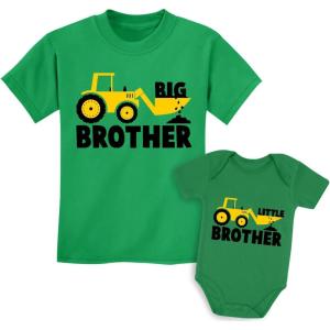 imageTractor Big Brother Little Brother Matching Sibling Outfits Toddler Kids Tshirt ampamp Baby Bodysuit SetBaby Green  Kids Green