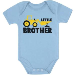 imageTstars Bulldozer Little Brother Newborn Outfit Baby Announcement Construction Infant BodysuitAqua