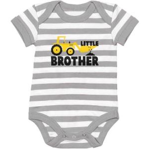 imageTstars Bulldozer Little Brother Newborn Outfit Baby Announcement Construction Infant BodysuitGrayWhite