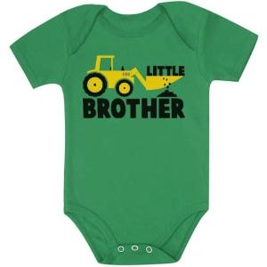 imageTstars Bulldozer Little Brother Newborn Outfit Baby Announcement Construction Infant BodysuitGreen
