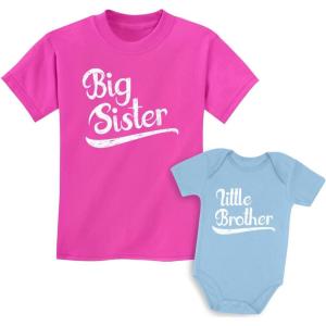 imageBig Sister Little Brother Matching Outfits Baby Announcement Sibling Shirts Set Girls Shirt Wow PinkBaby Aqua Kids Shirt 56  Baby Newborn