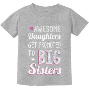 imageTstars Awesome Daughters Get Promoted to Big Sister Baby Announcement Girls Shirt Gray Medium
