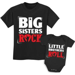 imageTstars Rock N Roll Siblings Shirts for Big Brother Sister Little Brother Sister Set Outfits  Sis Rock  Bro Roll Baby 6M  Kids 3T