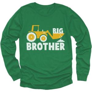 imageTractor Big Brother Shirt Baby Reveal Sibling Boy Kids Long Sleeve TShirtGreen