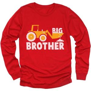 imageTractor Big Brother Shirt Baby Reveal Sibling Boy Kids Long Sleeve TShirtRed