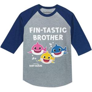 imageBrother Shark Shirt for Boys Baby Shark Birthday Outfit Big Brother Raglan Shirt Fintastic BrotherBlue