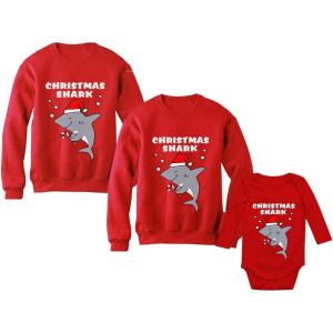imageChristmas Cute Baby Shark Mommy Shark Daddy Shark Ugly Sweater Set for Family Mom Red MediumDaddy Red LargeBaby Red 12M 612M