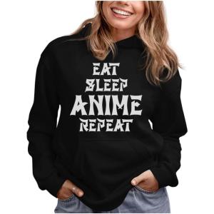 imageTeeStars  Eat Sleep Anime Repeat Women HoodieBlack